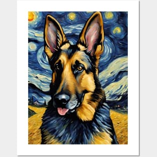 German Shepherd Dog Breed in a Van Gogh Starry Night Art Style Posters and Art